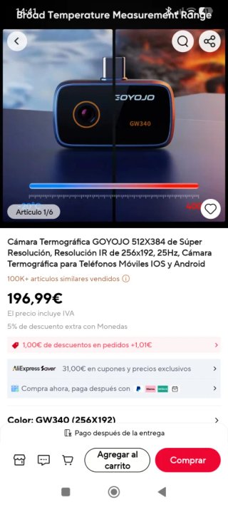 Cámara Térmica GOYOJO GW340 para iPhone/Android