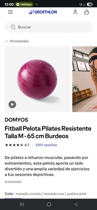 Pelota Pilates Talla M 65 cm Burdeos