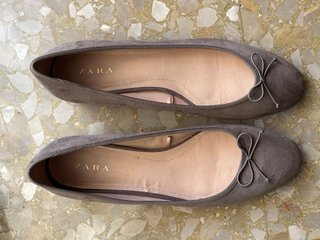 Bailarinas Zara Piel Gris Lazo