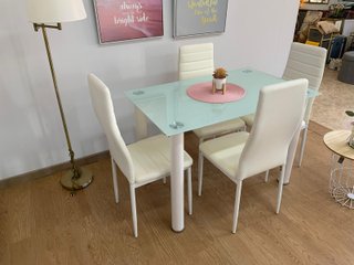 Mesa de Comedor de Cristal + 4 Sillas de Piel Sintética (110*70)