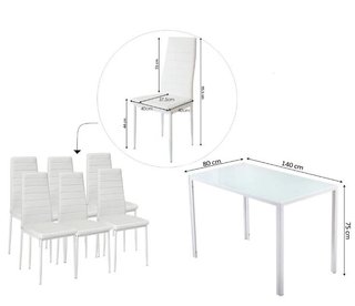 Mesa de Comedor de Cristal 140x80cm + 6 Sillas – Diseño Moderno