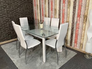 Mesa de Comedor de Vidrio Templado 150x90cm + 6 Sillas Modernas