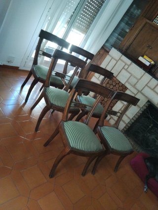 6 Sillas Clásicas Madera Rayas Verdes