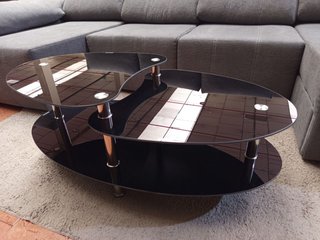 Mesa Centro Negra Cristal Ovalada