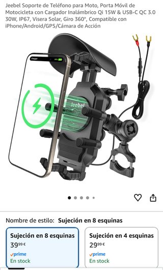 Soporte Móvil Moto Carga Inalámbrica Qi 15W