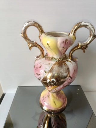 Vaso ceramica vintage manici dorati
