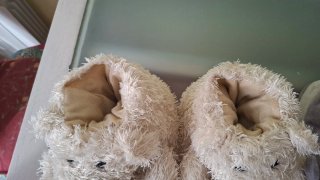 Zapatillas peluche oso y tiburón. 6€ c/u