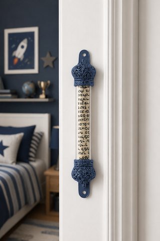 Mezuzá azul decorada