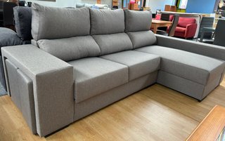 Sofá chaise longue extensible gris + 2 puffs