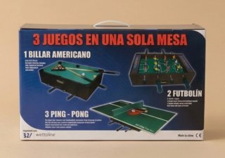 Juego 3 en 1: Billar, Futbolín y Ping Pong