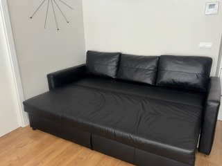 Sofá Cama 3 plazas tapizado negro+  Almacenamiento