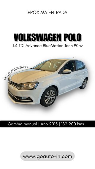 VOLKSWAGEN POLO 1.4 TDI ADVANCE BLUEMOTION 90cv