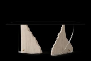 Mesa de comedor de cristal y mármol