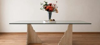 Mesa de comedor de cristal y mármol