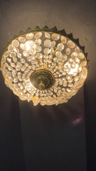 Lámpara colgante antigua de cristal y metal