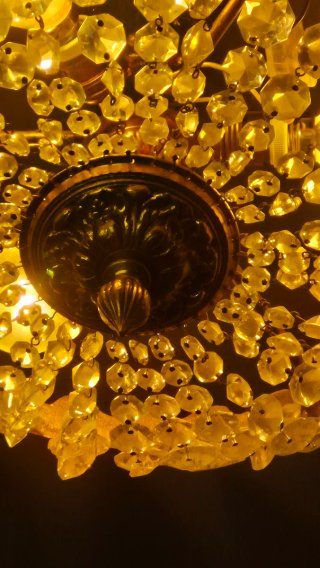 Lámpara colgante antigua de cristal y metal
