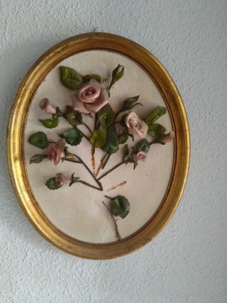 Cuadro Flores Rosas Vintage Marco Dorado