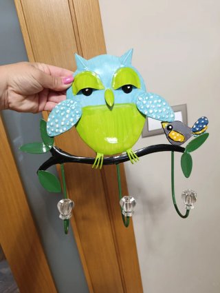 Percha Decorativa Metal Búho y Pájaro