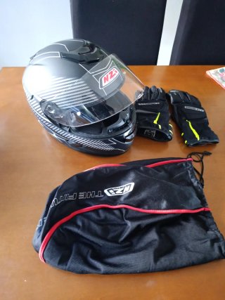 Casco Moto NZI Negro + Guantes