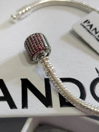 Pulsera Pandora cierre brillantes rosa plata