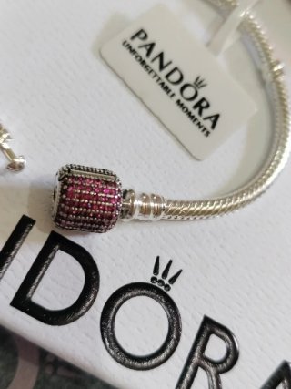 Pulsera Pandora cierre brillantes rosa plata