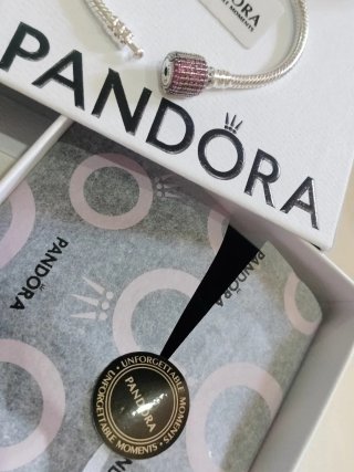 Pulsera Pandora cierre brillantes rosa plata