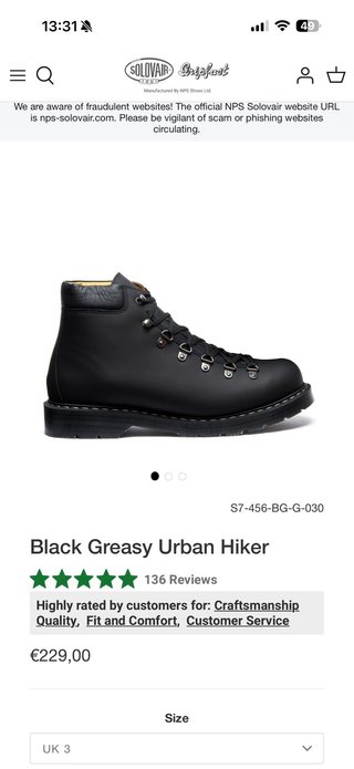 Botas Solovair Greasy Hiker Cuero Negro