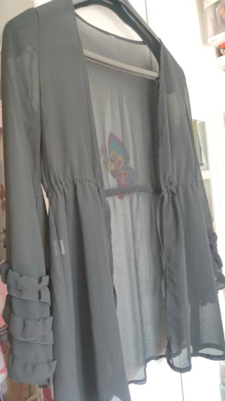 Cárdigan Kimono Gasa Negro Vintage Talla S/M
