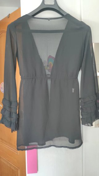 Cárdigan Kimono Gasa Negro Vintage Talla S/M