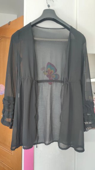 Cárdigan Kimono Gasa Negro Vintage Talla S/M