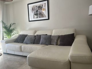 Sofa Chaiselongue de piel blanco