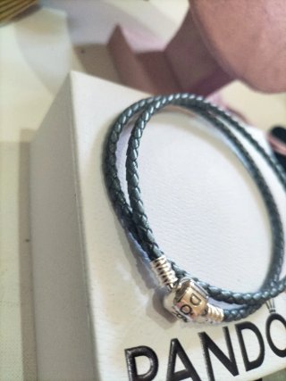 Pulsera Pandora Cuero Gris Dobletalla22cm