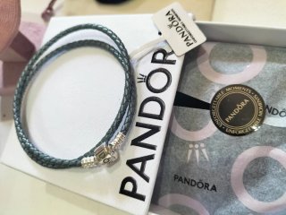 Pulsera Pandora Cuero Gris Dobletalla22cm