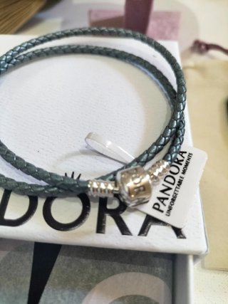 Pulsera Pandora Cuero Gris Dobletalla22cm