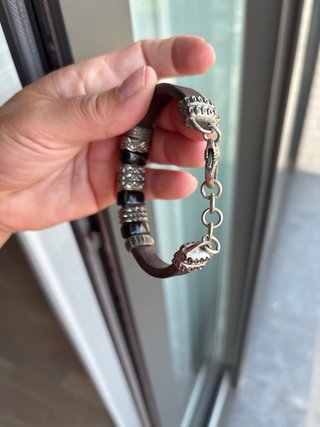 Pulsera Unisex Cuero y Piedras Negras