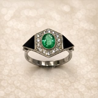 Anillo Tynel art deco platino esmeralda