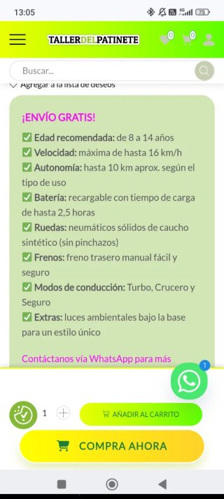 Patinete Eléctrico Infantil Blanco