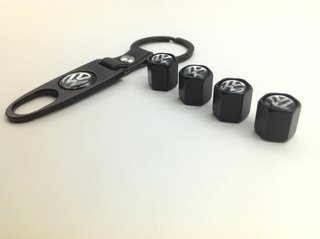 TAPONES VÁLVULAS RUEDAS + LLAVERO VOLKSWAGEN NEGRO