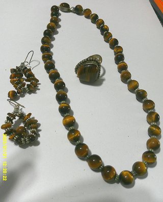 Set Collana Orecchini Anello in Occhio di Tigre