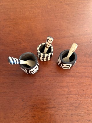 Set 3 Contenitori Spezie Africani Legno Osso
