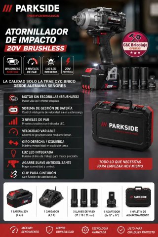 Atornillador Impacto Parkside 20V Brushless
