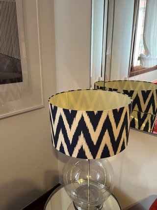 Pantalla lámpara 40cm estampado ikat azul y beige