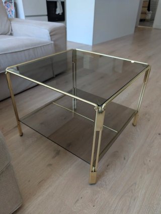 Mesa Centro Vintage de cristal ahumado y metal