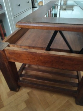 Mesa centro elevable madera y cristal