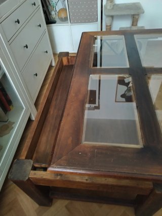 Mesa centro elevable madera y cristal