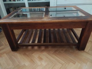 Mesa centro elevable madera y cristal