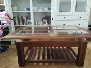 Mesa centro elevable madera y cristal