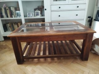 Mesa centro elevable madera y cristal
