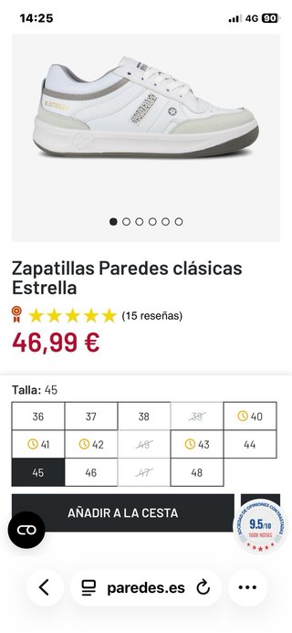 Zapatillas Paredes Estrella Grises Talla 45