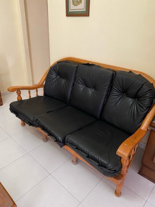 Sofá y 2 sillones provenzal madera y piel
